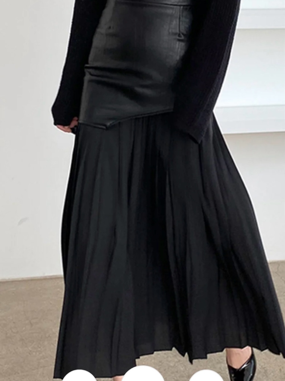 Asymmetric Patchwork Faux Leather Chiffon Pleated Maxi Skirt